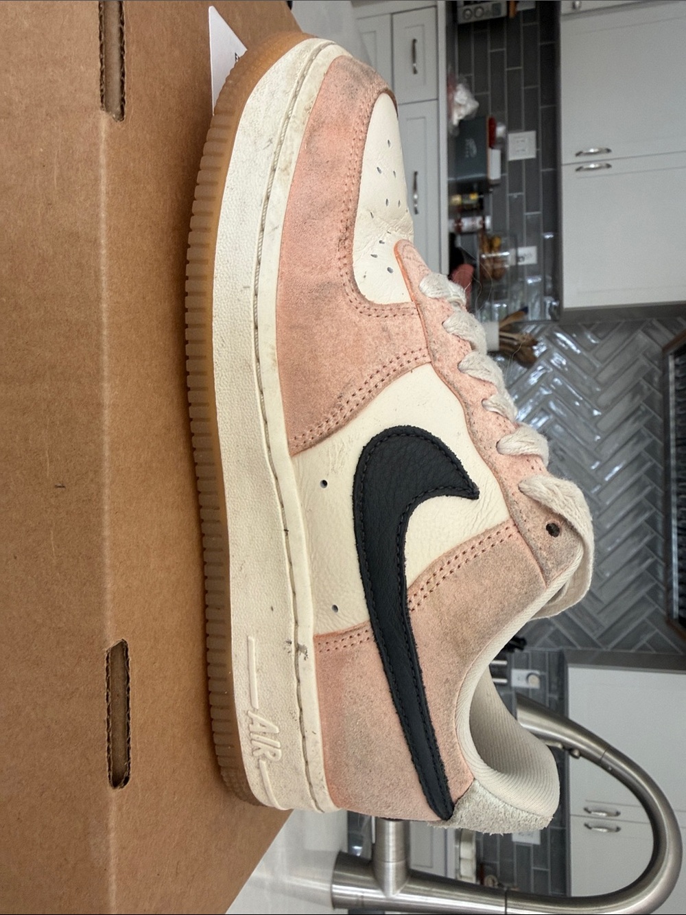 Nike Low-Top Suede Sneaker in Pink and Cream with Black Swoosh